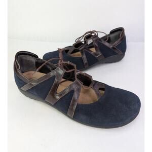 Naot Timu Navy Blue Suede Leather Lace Up Mary Jane Flats Shoes 41 / 10